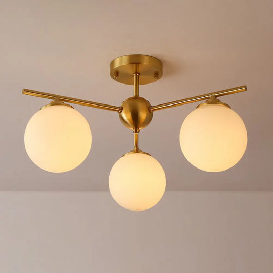 DecorBites™ DecorBites™ Simplicity Milk Glass Globe Semi Flush Mount Light - 3-Bulb Antiqued Gold Ceiling Fixture