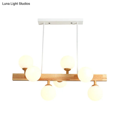 Lámpara colgante DecorBites™ Simplicity con globo de cristal opalino - Araña de madera de 7 luces para comedor