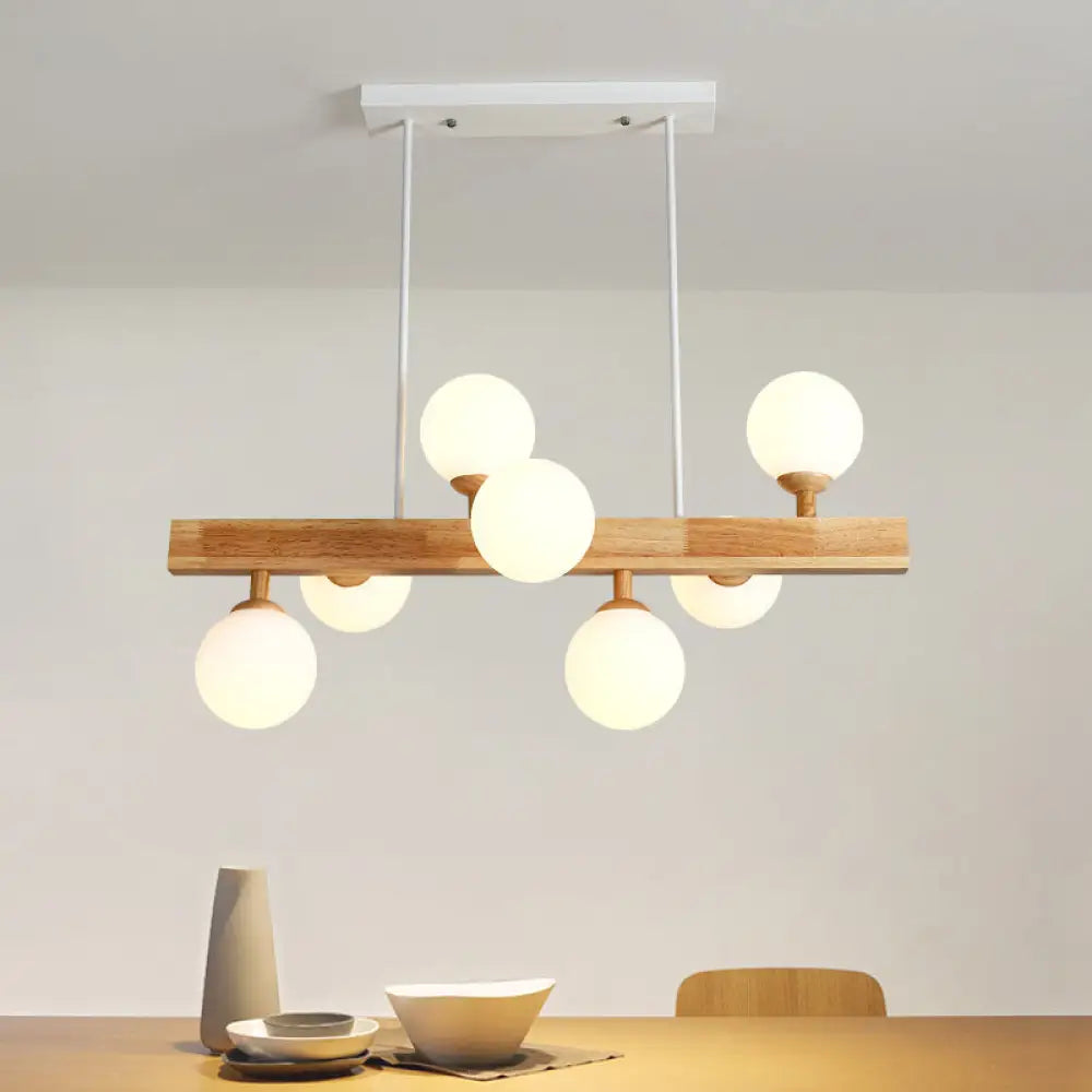 Lámpara colgante DecorBites™ Simplicity con globo de cristal opalino - Araña de madera de 7 luces para comedor