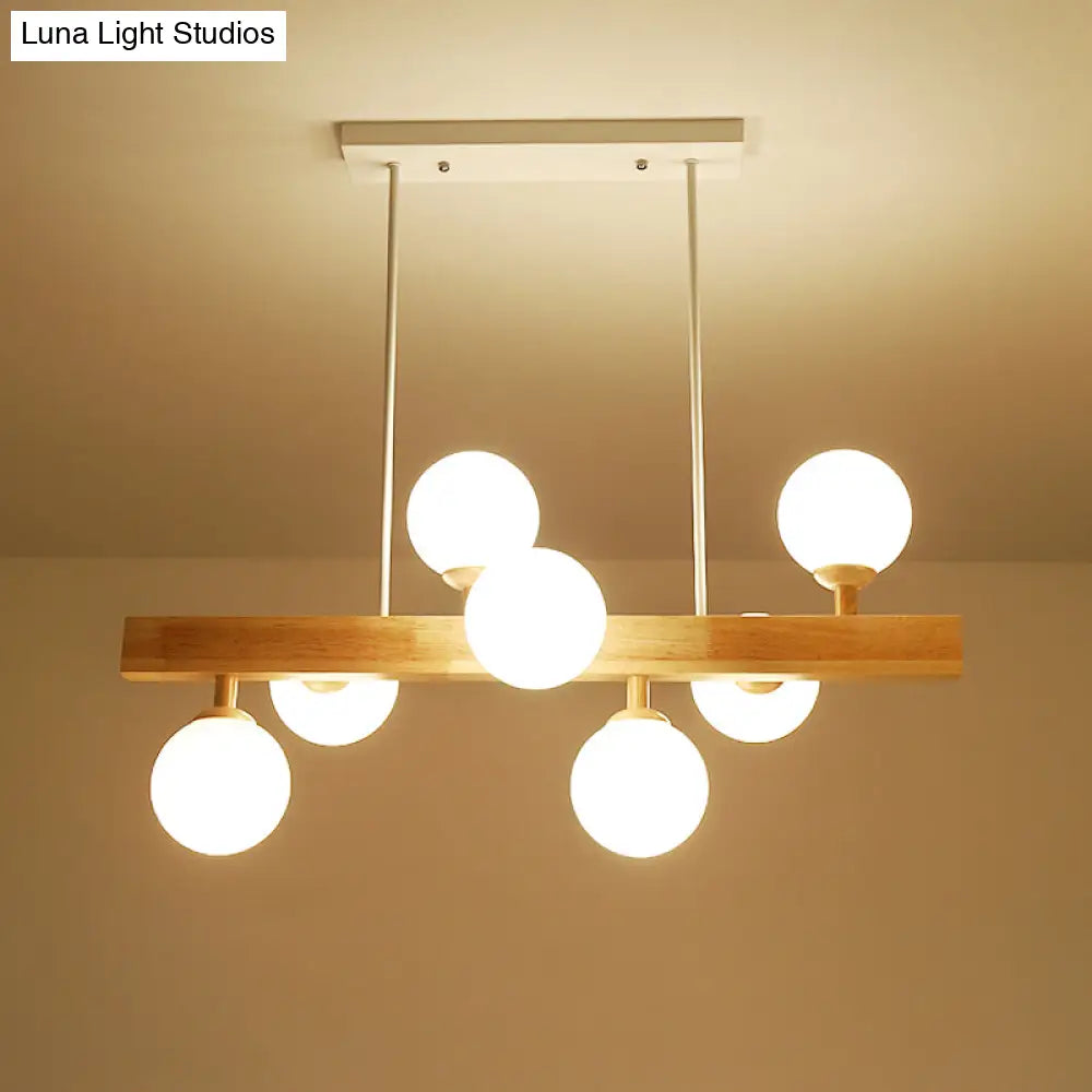 Lámpara colgante DecorBites™ Simplicity con globo de cristal opalino - Araña de madera de 7 luces para comedor
