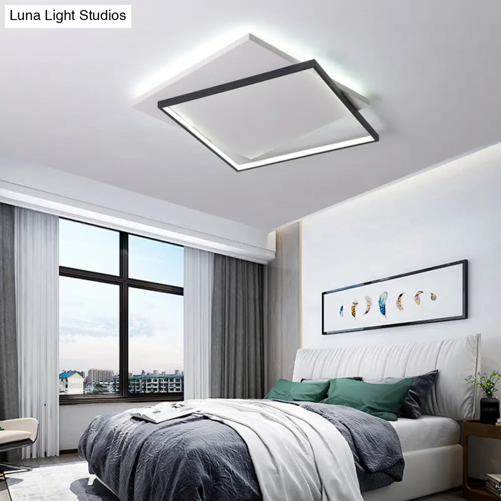 DecorBites™ DecorBites™ Simplicity Square LED Flush Mount Ceiling Light for Living Room - White-Black Acrylic Design