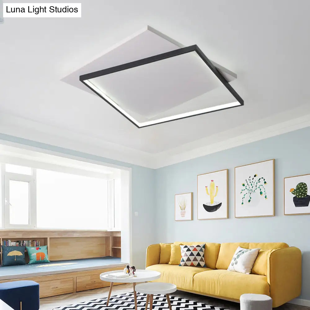 DecorBites™ DecorBites™ Simplicity Square LED Flush Mount Ceiling Light for Living Room - White-Black Acrylic Design
