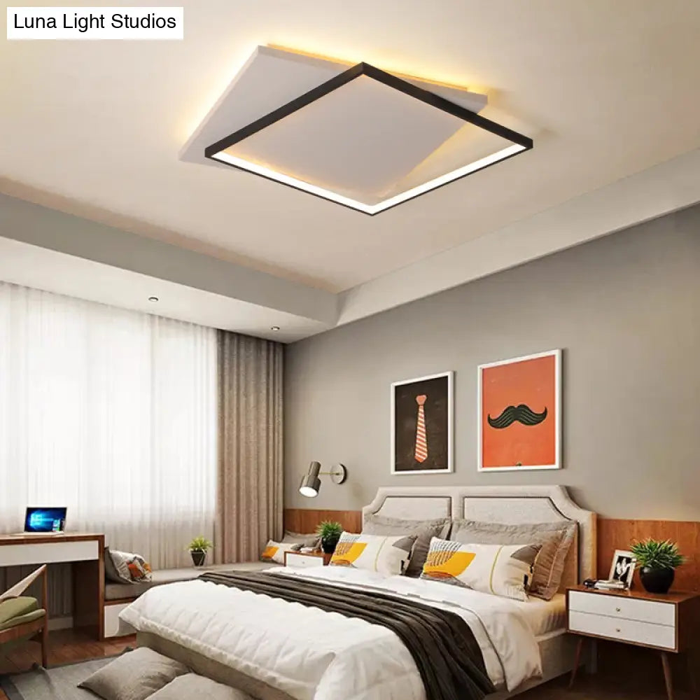 DecorBites™ DecorBites™ Simplicity Square LED Flush Mount Ceiling Light for Living Room - White-Black Acrylic Design