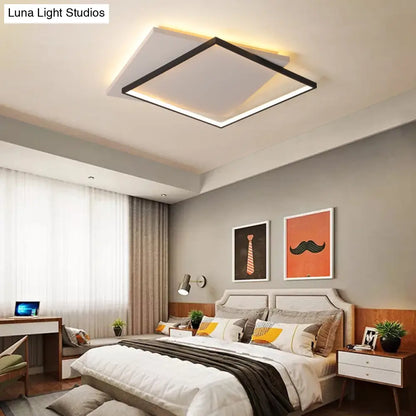 DecorBites™ DecorBites™ Simplicity Square LED Flush Mount Ceiling Light for Living Room - White-Black Acrylic Design