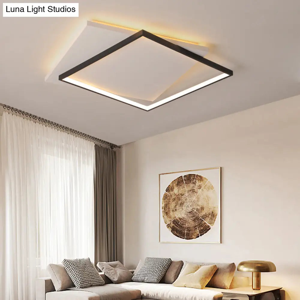 DecorBites™ DecorBites™ Simplicity Square LED Flush Mount Ceiling Light for Living Room - White-Black Acrylic Design