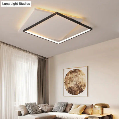 DecorBites™ DecorBites™ Simplicity Square LED Flush Mount Ceiling Light for Living Room - White-Black Acrylic Design