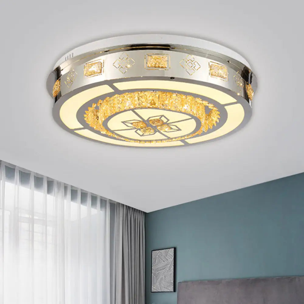 DecorBites™ DecorBites™ Simplicity Stainless-Steel LED Flush Mount Ceiling Light with Crystal Shade - Perfect for Living Room
