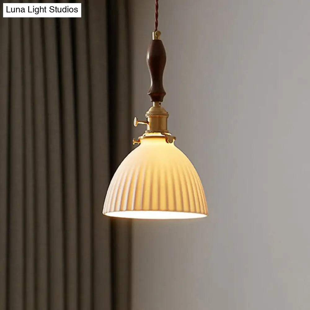 Simplicity White Glass Pendant Light with Dome Shade and Single Bulb