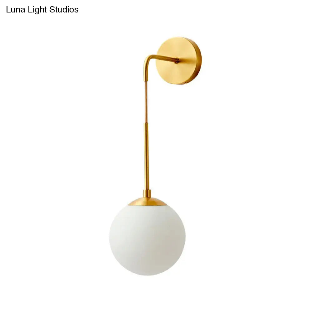 DecorBites™ DecorBites™ Simplicity White Glass Wall Sconce - Brass Finish, Bedroom Light Fixture with 1 Bulb