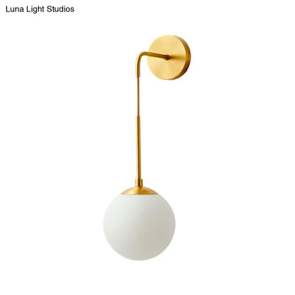 DecorBites™ DecorBites™ Simplicity White Glass Wall Sconce - Brass Finish, Bedroom Light Fixture with 1 Bulb