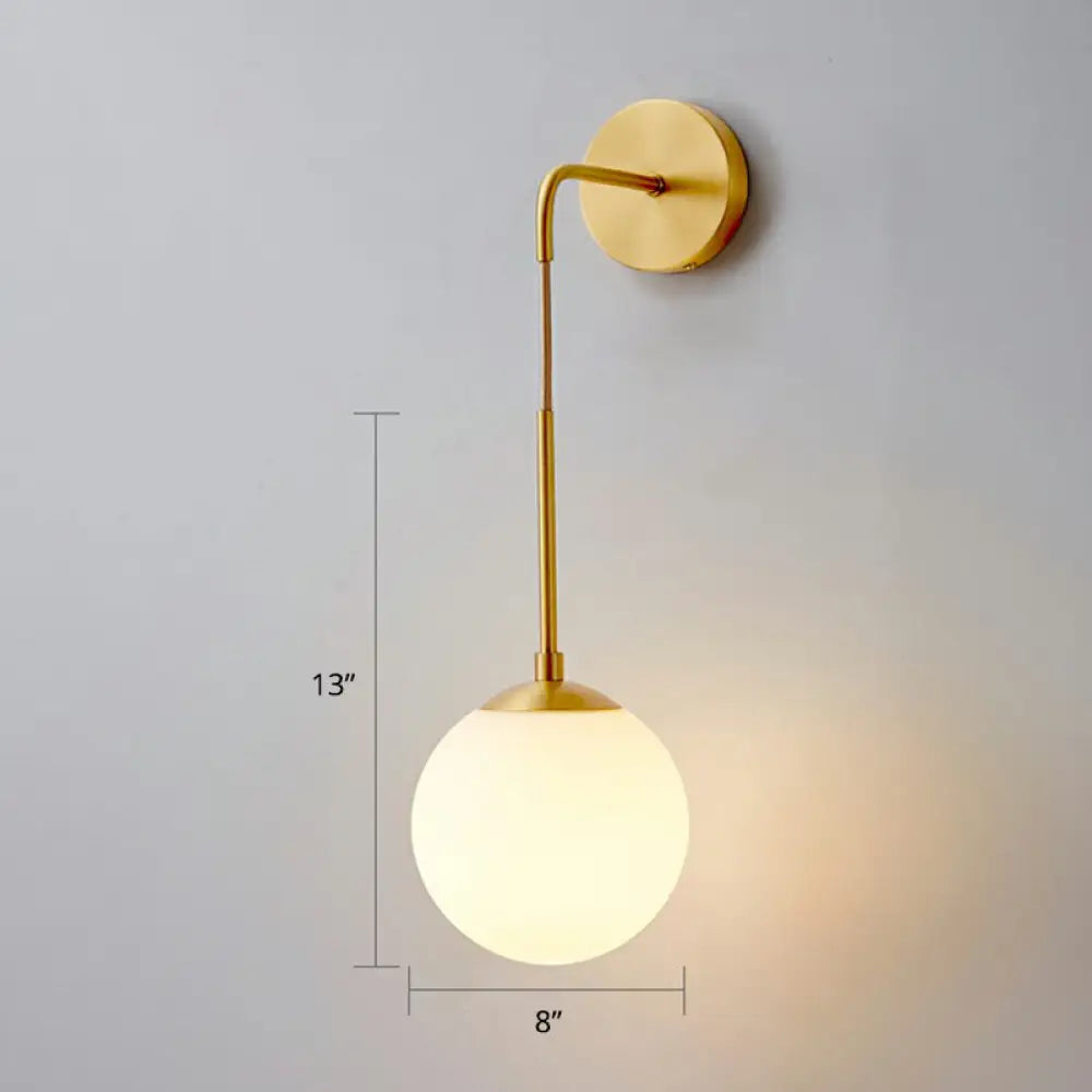 DecorBites™ DecorBites™ Simplicity White Glass Wall Sconce - Brass Finish, Bedroom Light Fixture with 1 Bulb