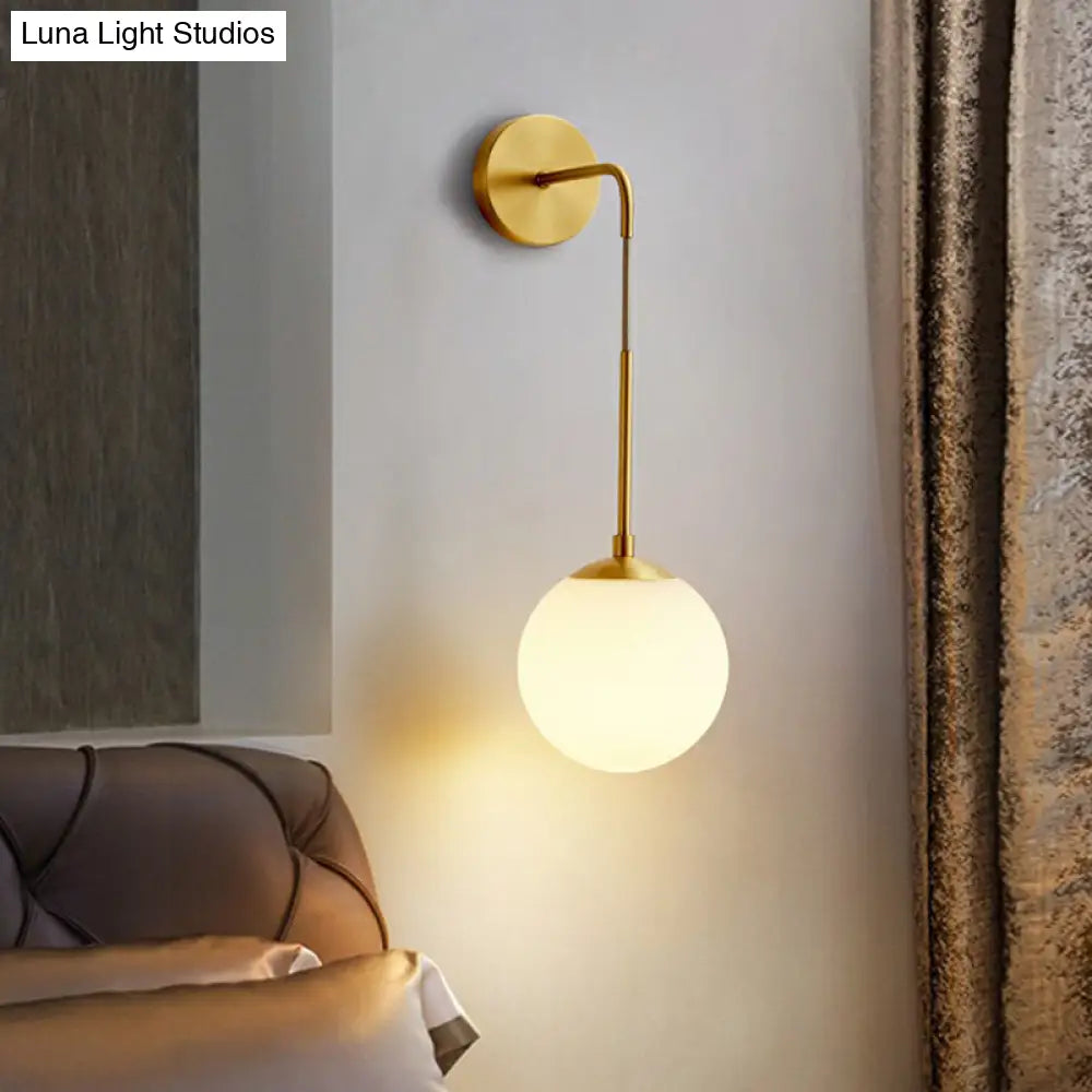 DecorBites™ DecorBites™ Simplicity White Glass Wall Sconce - Brass Finish, Bedroom Light Fixture with 1 Bulb