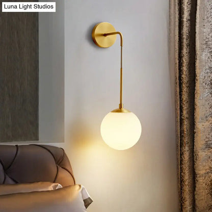 DecorBites™ DecorBites™ Simplicity White Glass Wall Sconce - Brass Finish, Bedroom Light Fixture with 1 Bulb
