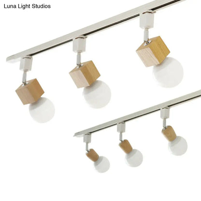 DecorBites™ DecorBites™ Simplicity Wooden 4-Light Exposed Bulb Track Ceiling Light in White - Ideal for Dining Room