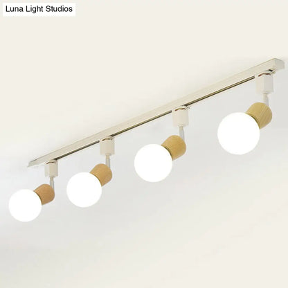 DecorBites™ DecorBites™ Simplicity Wooden 4-Light Exposed Bulb Track Ceiling Light in White - Ideal for Dining Room