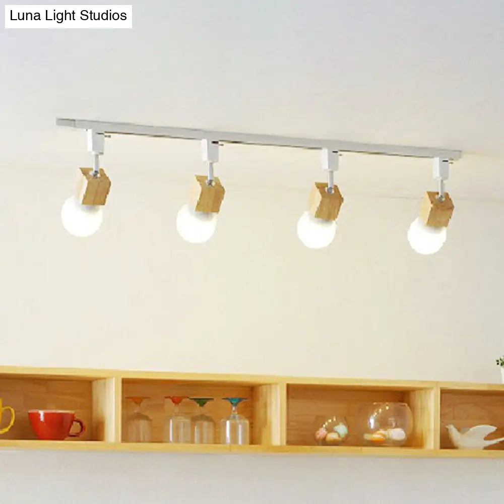DecorBites™ DecorBites™ Simplicity Wooden 4-Light Exposed Bulb Track Ceiling Light in White - Ideal for Dining Room