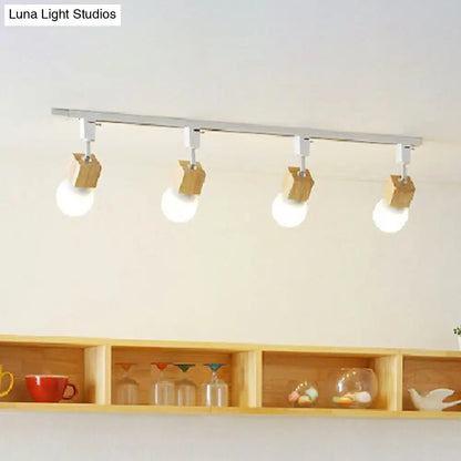 DecorBites™ DecorBites™ Simplicity Wooden 4-Light Exposed Bulb Track Ceiling Light in White - Ideal for Dining Room