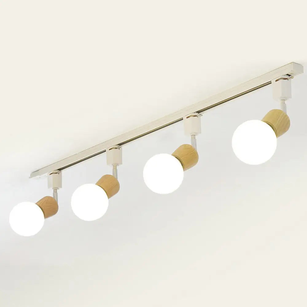 DecorBites™ DecorBites™ Simplicity Wooden 4-Light Exposed Bulb Track Ceiling Light in White - Ideal for Dining Room