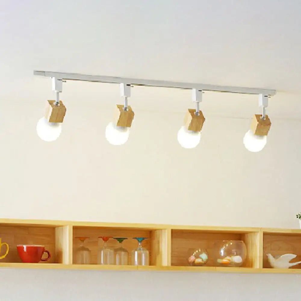 DecorBites™ DecorBites™ Simplicity Wooden 4-Light Exposed Bulb Track Ceiling Light in White - Ideal for Dining Room