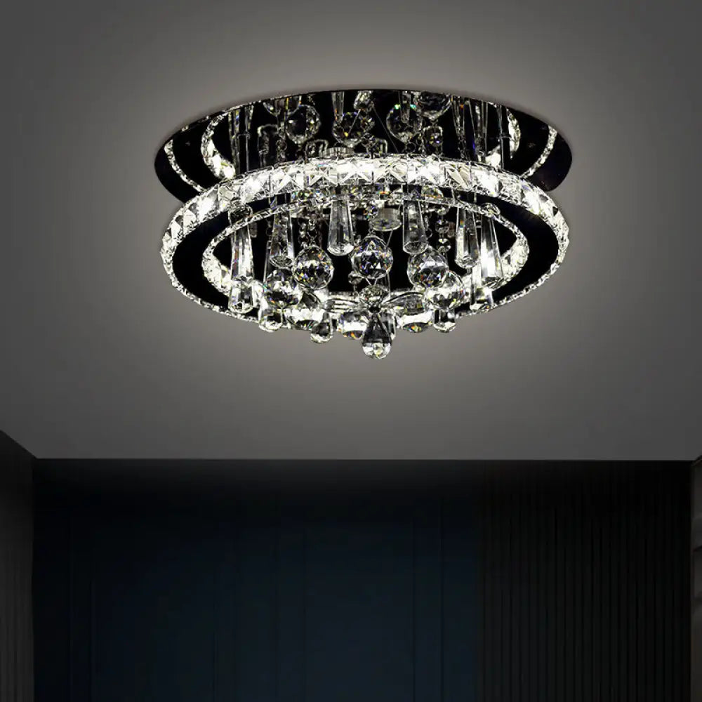 DecorBites™ DecorBites™ Simplistic Round LED Crystal Ceiling Fixture - Chrome Semi Mount Lighting in Warm/White Light