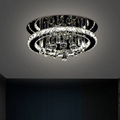 DecorBites™ DecorBites™ Simplistic Round LED Crystal Ceiling Fixture - Chrome Semi Mount Lighting in Warm/White Light
