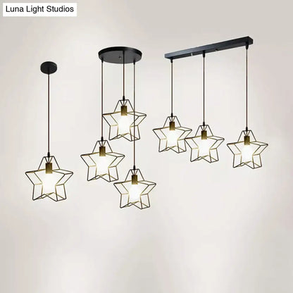 Single Black Iron Star Pendant Light for Restaurant Suspension