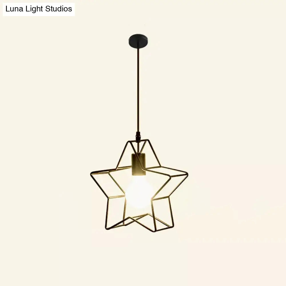 Single Black Iron Star Pendant Light for Restaurant Suspension