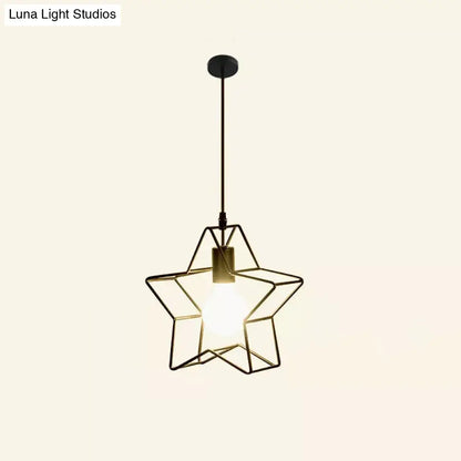 Single Black Iron Star Pendant Light for Restaurant Suspension