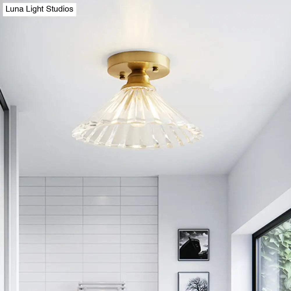 DecorBites™ DecorBites™ Single Brass Shaded Flushmount Bathroom Ceiling Light in Countryside Style