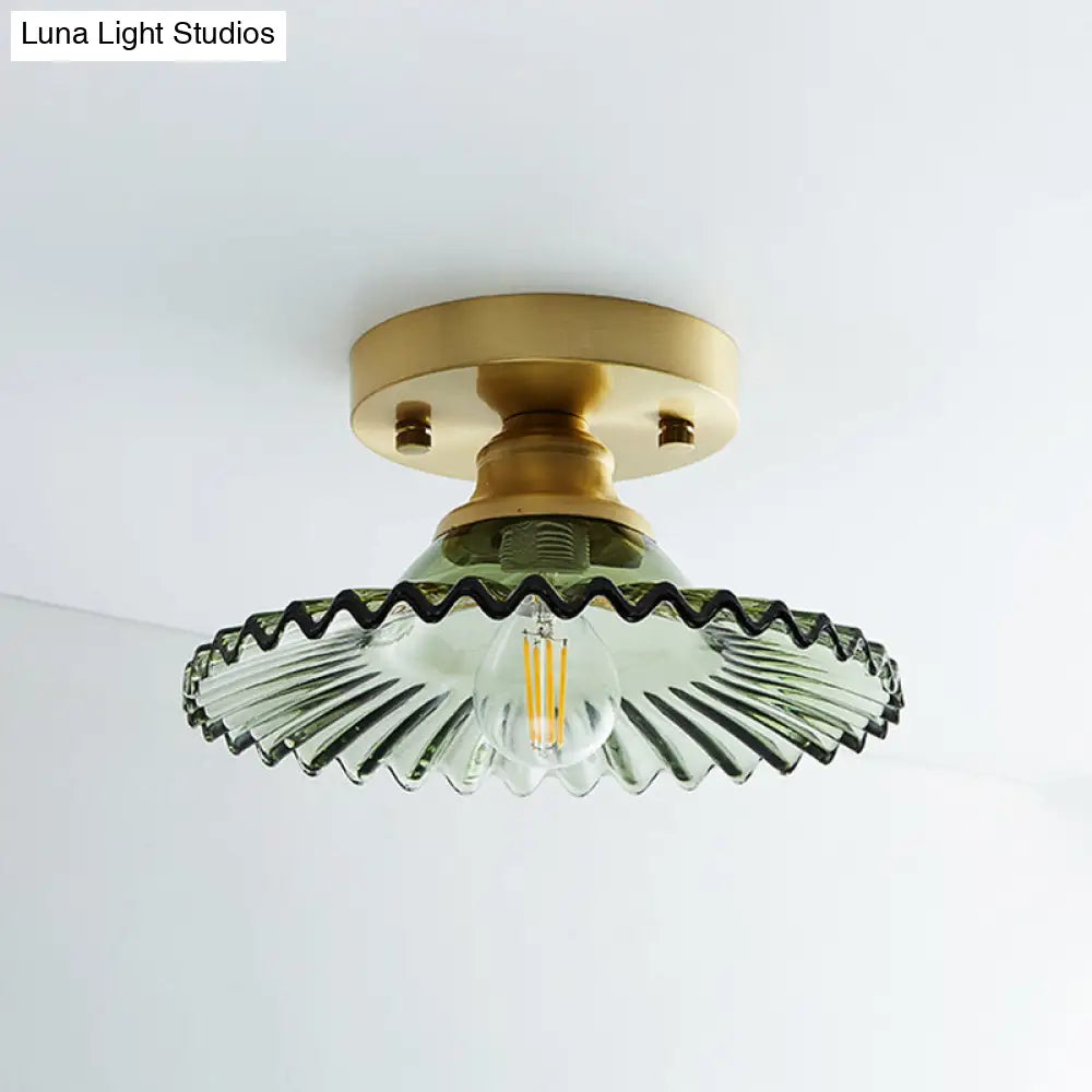 DecorBites™ DecorBites™ Single Brass Shaded Flushmount Bathroom Ceiling Light in Countryside Style