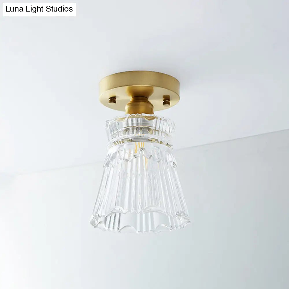 DecorBites™ DecorBites™ Single Brass Shaded Flushmount Bathroom Ceiling Light in Countryside Style