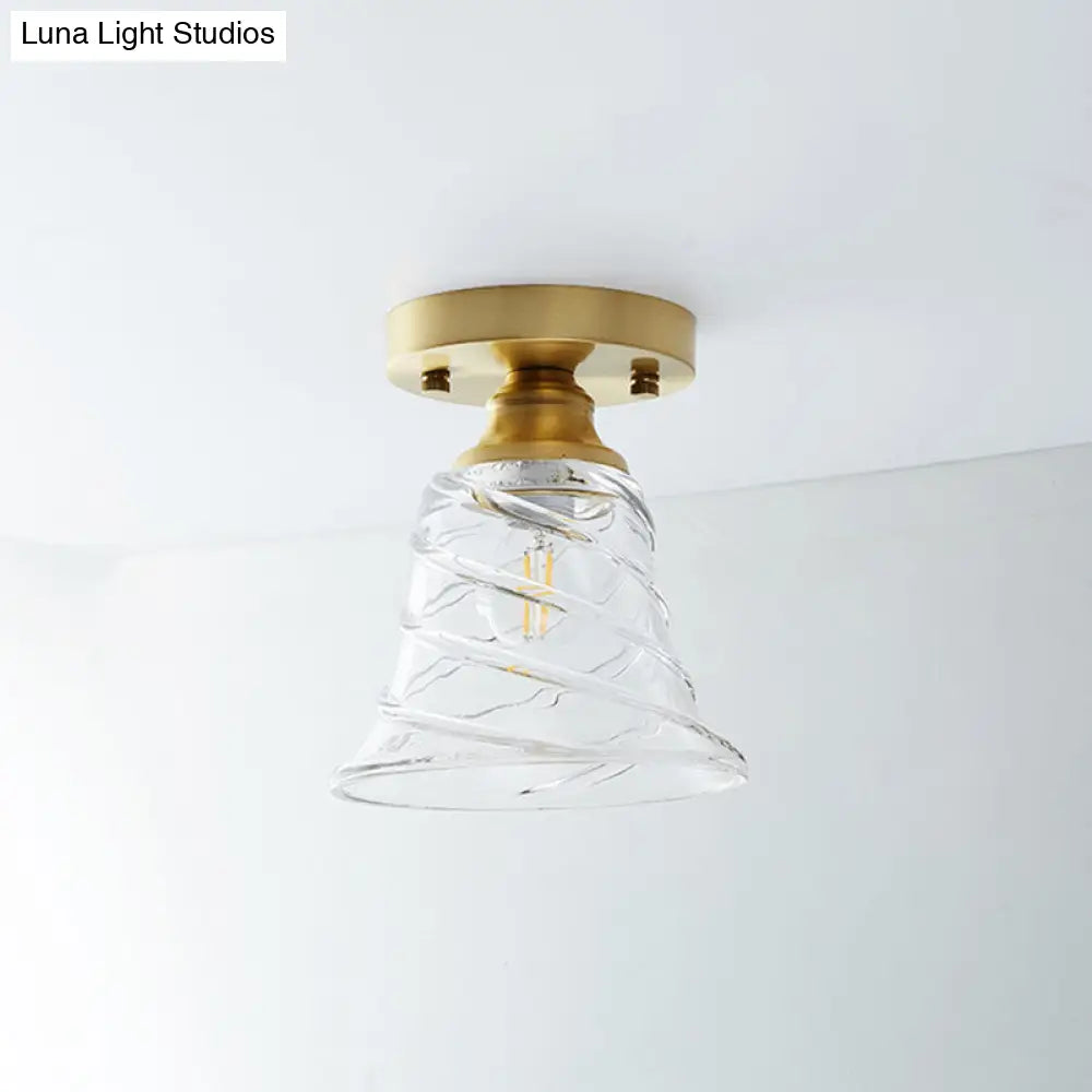 DecorBites™ DecorBites™ Single Brass Shaded Flushmount Bathroom Ceiling Light in Countryside Style