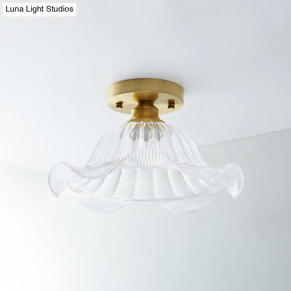 DecorBites™ DecorBites™ Single Brass Shaded Flushmount Bathroom Ceiling Light in Countryside Style