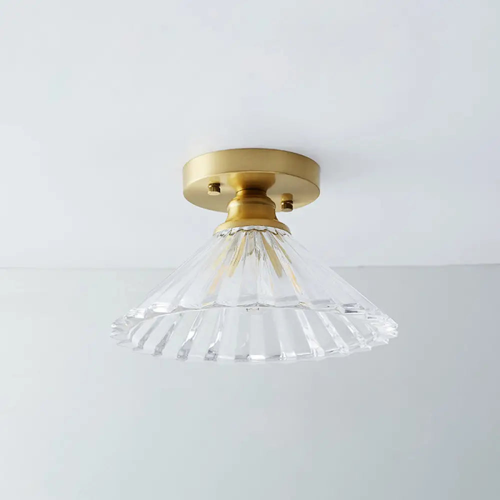DecorBites™ DecorBites™ Single Brass Shaded Flushmount Bathroom Ceiling Light in Countryside Style