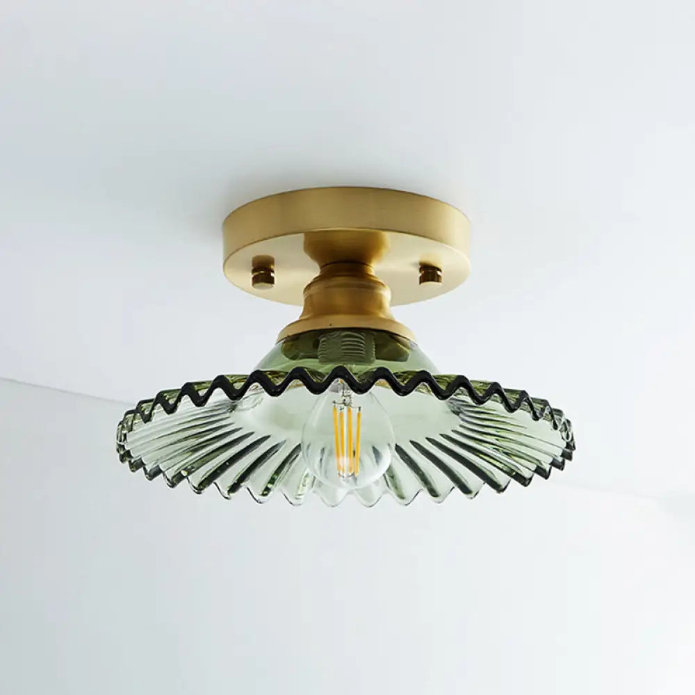 DecorBites™ DecorBites™ Single Brass Shaded Flushmount Bathroom Ceiling Light in Countryside Style
