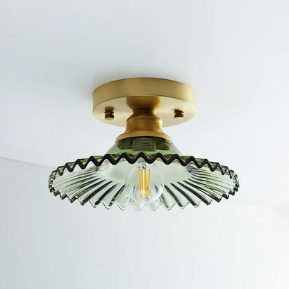 DecorBites™ DecorBites™ Single Brass Shaded Flushmount Bathroom Ceiling Light in Countryside Style