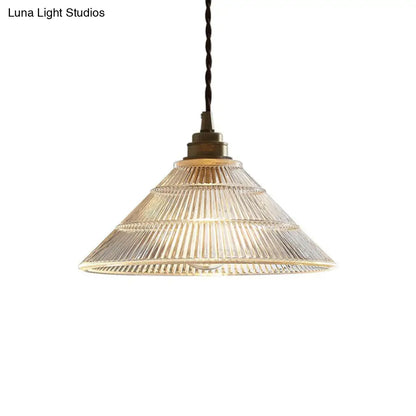 Single Clear Ribbed Glass Conical Ceiling Pendant Light for Industrial Décor