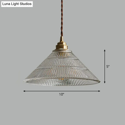 Single Clear Ribbed Glass Conical Ceiling Pendant Light for Industrial Décor