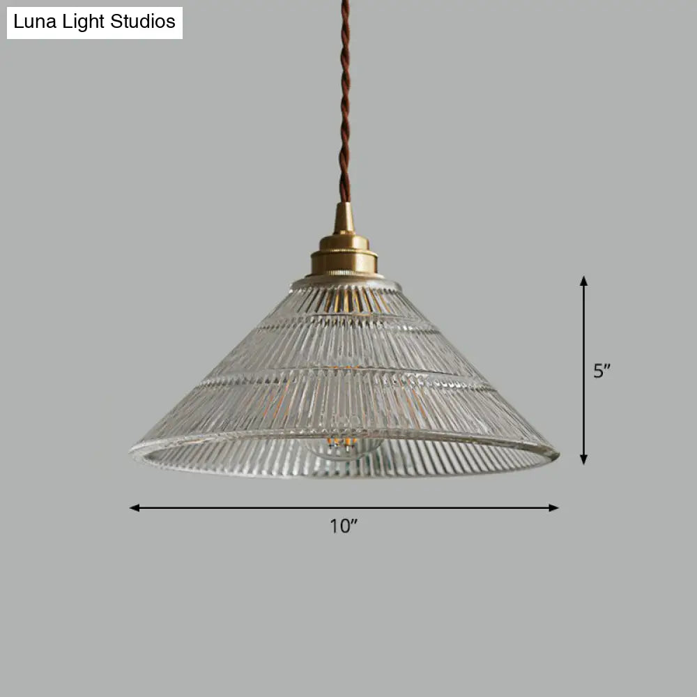 Single Clear Ribbed Glass Conical Ceiling Pendant Light for Industrial Décor