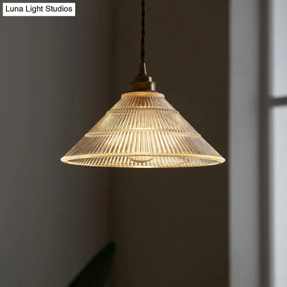 Single Clear Ribbed Glass Conical Ceiling Pendant Light for Industrial Décor