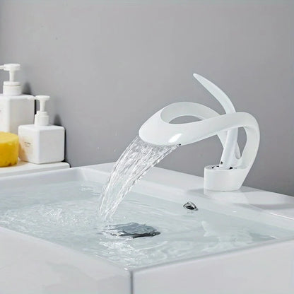 Single Handle Waterfall Bathroom Sink Faucet - United States / White