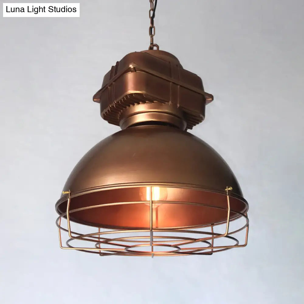 Single Head Industrial Dome Pendant Light with Wire Cage - Metal Mine Lighting