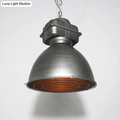 Single Head Industrial Dome Pendant Light with Wire Cage - Metal Mine Lighting