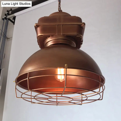 Single Head Industrial Dome Pendant Light with Wire Cage - Metal Mine Lighting