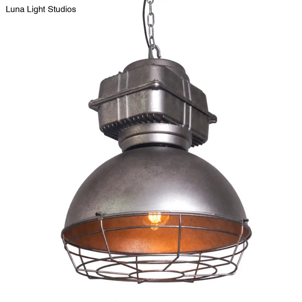 Single Head Industrial Dome Pendant Light with Wire Cage - Metal Mine Lighting