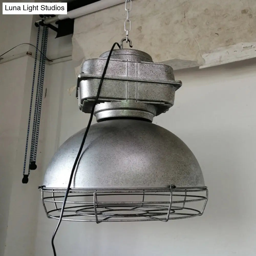 Single Head Industrial Dome Pendant Light with Wire Cage - Metal Mine Lighting