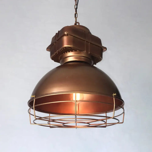 Single Head Industrial Dome Pendant Light with Wire Cage - Metal Mine Lighting