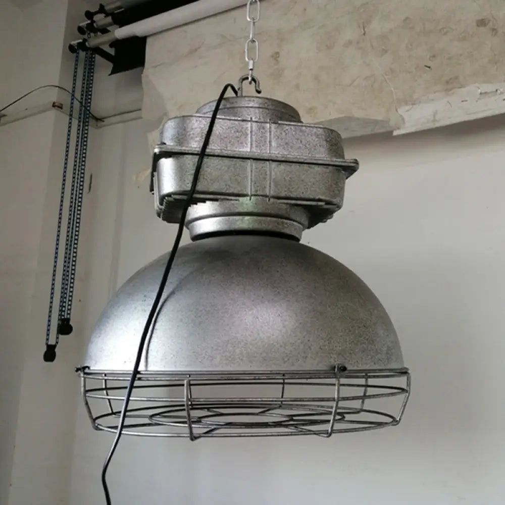 Single Head Industrial Dome Pendant Light with Wire Cage - Metal Mine Lighting