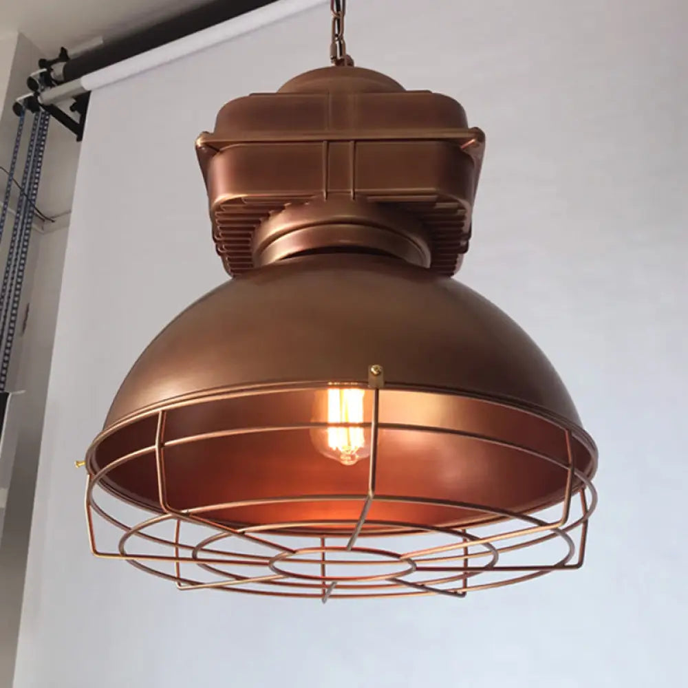 Single Head Industrial Dome Pendant Light with Wire Cage - Metal Mine Lighting