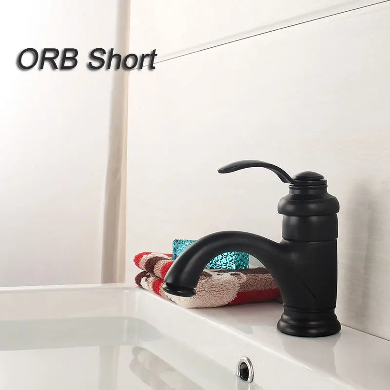 Single hole deck mounted bathroom basin sink mixer tap in black matte finish with curved spout and single lever handle